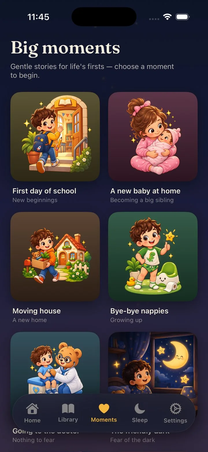 Spleis Moments screen: a gentle story for a life milestone